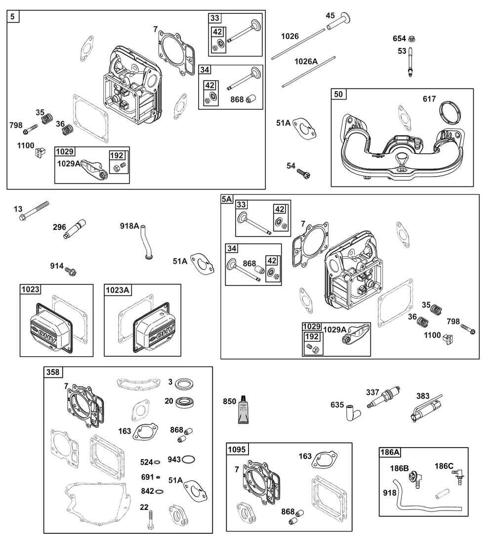 Cylinder Head Group Diagram and Parts List for 40N777-0031-B5 400000 - 699999 Briggs and Stratton Engine